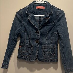 BONGO Dark Blue Jean Jacket with Brown Stitching. Orig. buttons w/bling . Cute